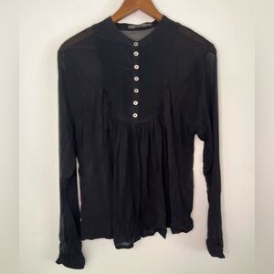 All Saints 100% Silk Black Sheer Button-Up Women's Top Size 6